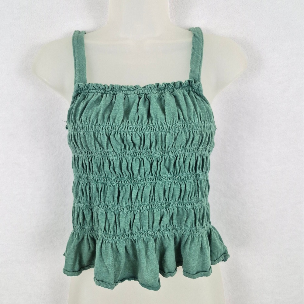 Universal Thread Smocked Tank Top Green Ruffle Hem Sleeveless Large